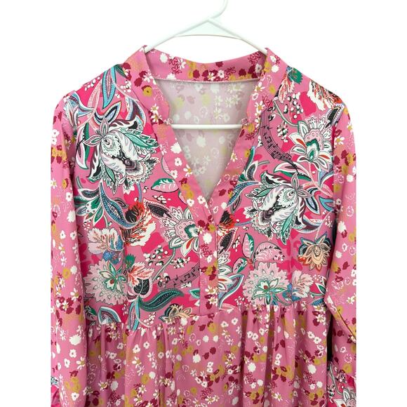 Pink Boho Floral Tiered Long Sleeve Dress – Size L - Picture 5 of 5